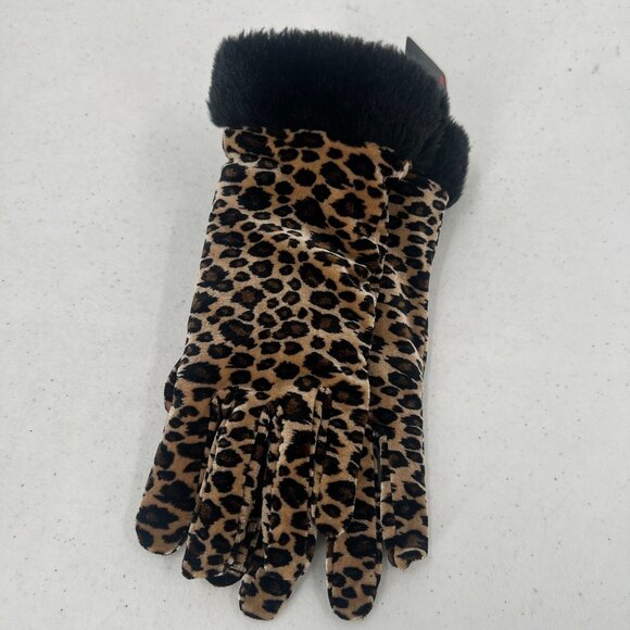 Cejon Women's Leopard Print Gloves NWT Faux Fur Cuff Thinsulate Lined OS - Picture 7 of 7